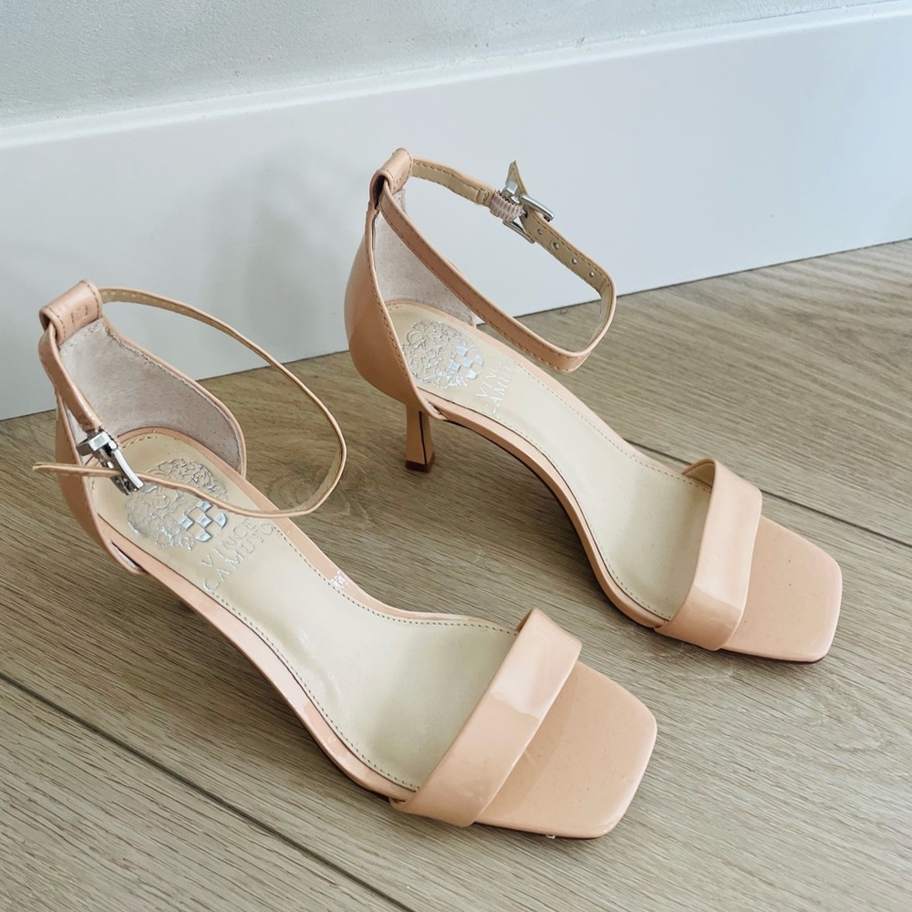 Vince Camuto Tan Heels with Patin Leather Finish